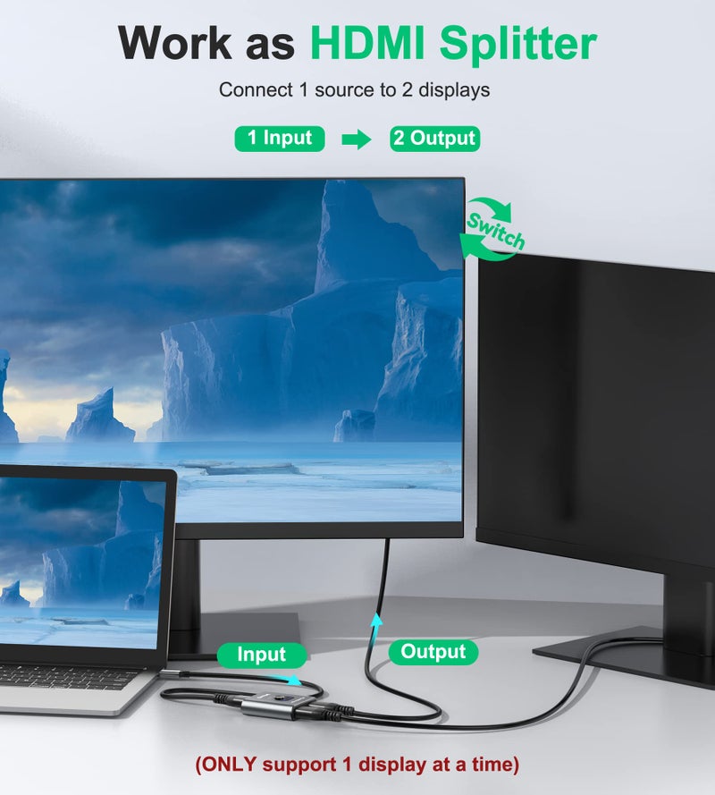 GANA HDMI Switch 4k@60hz Splitter, GANA Aluminum Bidirectional HDMI Switcher 2 in 1 Out, Manual HDMI Hub Supports HD Compatible with Xbox PS5/4/3 Blu-Ray Player Fire Stick Roku (Grey) - Image 2